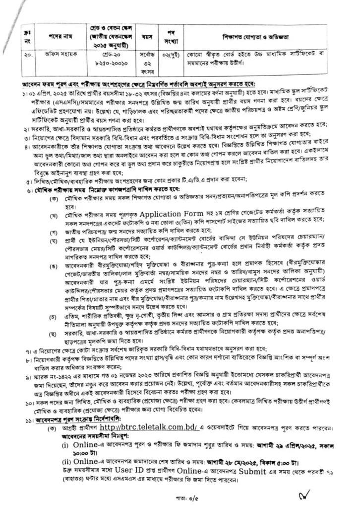 বাংলাদেশ টেলিযোগাযোগ নিয়ন্ত্রণ কমিশন নিয়োগ বিজ্ঞপ্তি ২০২৫