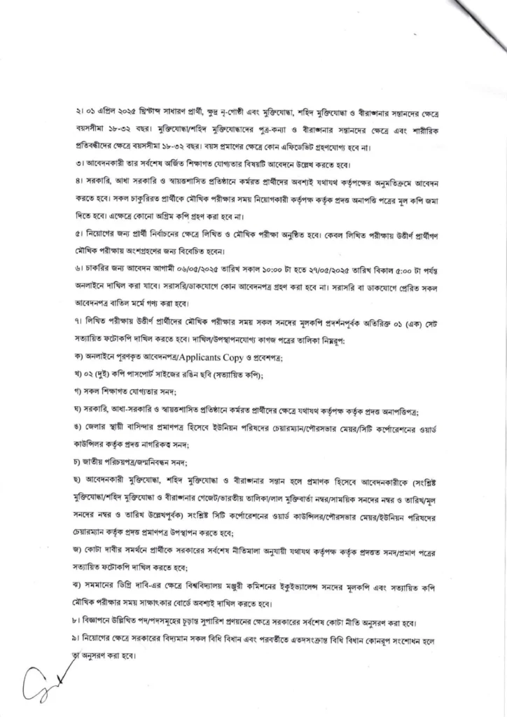 নিরাপদ খাদ্য অধিদপ্তর নিয়োগ ২০২৫