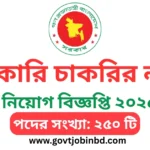 এইমাত্র পাওয়া ২৫০ টি পদে সরকারি চাকরির নতুন নিয়োগ বিজ্ঞপ্তি