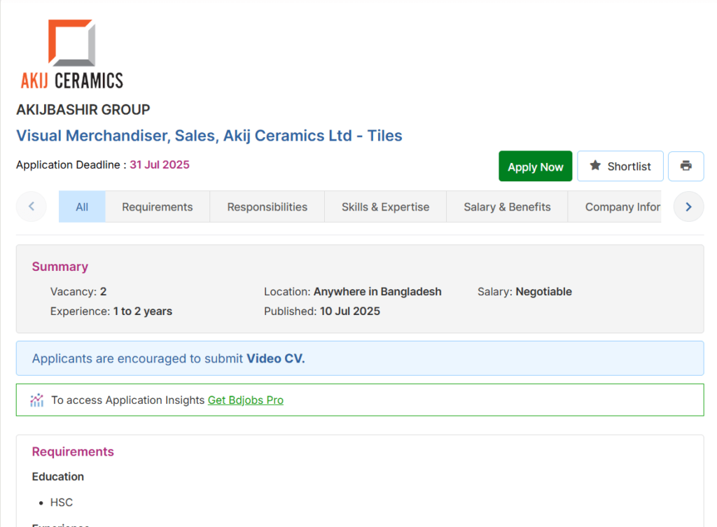 Akij Group Job Circular 2025