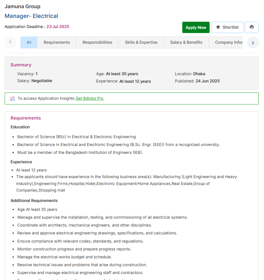 Jamuna Group Job Circular 2025