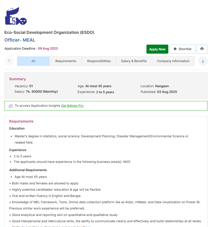 ESDO Job Circular 2025