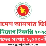 আনসার ভিডিপি নিয়োগ বিজ্ঞপ্তি